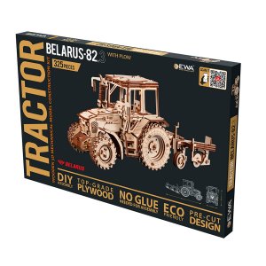 Трактор Belarus-82.3 с плугом, EWA, Сборная модель из дерева